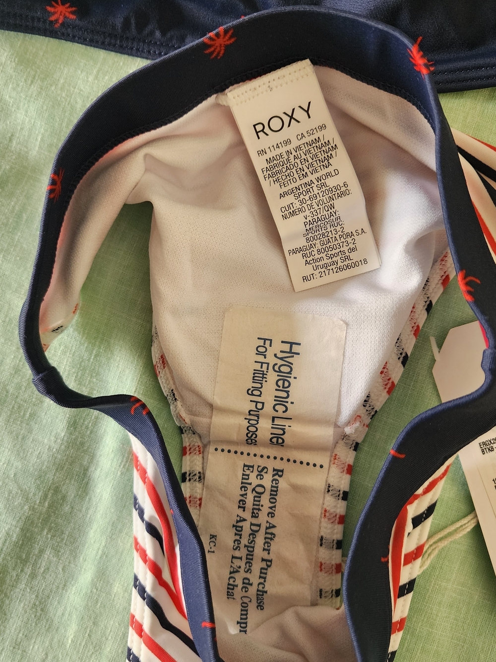 Roxy Girls Navy Palm Print Bikini Set with Striped Bottom - Picture 3 of 3